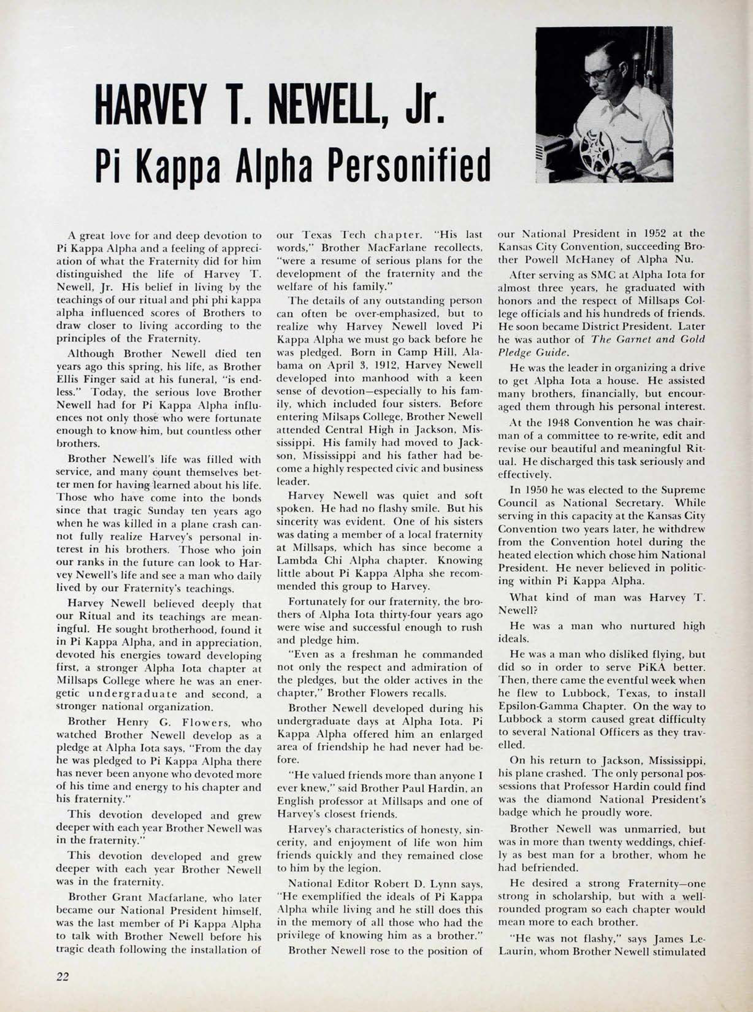 Harvey T. Newell, Jr. Pi Kappa Alpha Personified